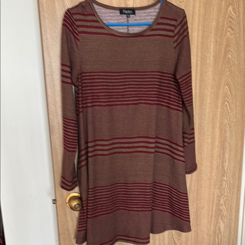 Papillon Blanc Striped Brown and Burgundy Dress